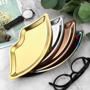 Pulseira Organizador De Jóias Em Aço Inoxidável Bandeja Forma De Lábio Cosméticos Ornamento De Mesa