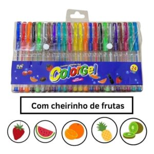 12 Canetas Gel Colorida Com Cheiro Neon Brilhante Cheiro Fruta E Gliter(Mostra)