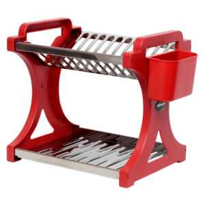 Escorredor De Pratos Alto Vermelho Inox 12 Pratos