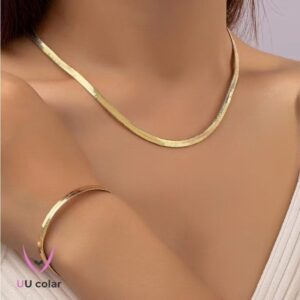 Kit de Jóias Femininas: Colar de Osso de Cobra Laminado e Pulseira Corrente Banhada a Ouro 18k – Estilo e Durabilidade