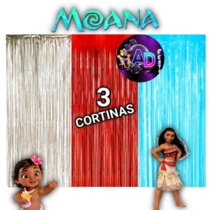 kit: 3 Cortina Metalizada , MOANA Decoração , Festa , Aniversário, Adereços , Banner , Festival, Comemoração