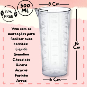 Copo Medidor de Precisão 500ml – Graduação para Xícara, Chocolate, Açúcar e Mais