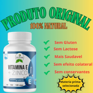 SUPLEMENTO ALIMENTAR – VITAMINA E + ZINCO 120 CPS 500MG – ORIGINAL –