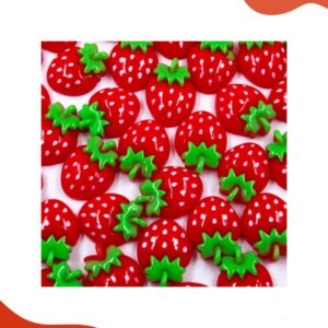 Aplique Morango em Resina 16X19mm com 10 Peças Colagem Customização Scrapbook