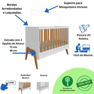 Quarto Bebê Completo Berço Americano Cômoda 1 Porta 100% MDF