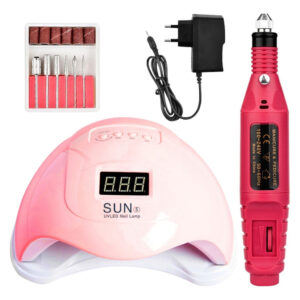 Kit Lixadeira Elétrica Motor Caneta + Cabine Estufa de Unhas 48W Sun 5 UV LED Manicure Profissional