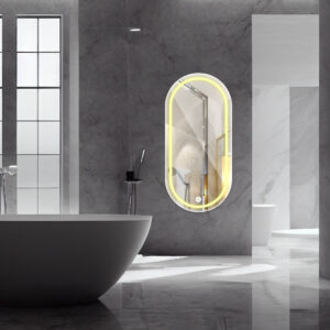 Espelho Oval Jateado Com Led 60×100 cm Lapidado