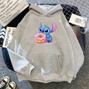 Blusa de Frio Adulto e Infantil Moletom Canguru Stitch donuts Capuz E Bolsos canguru algodão flanelado para inverno