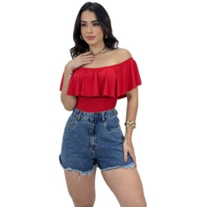 Body Ciganinha Suplex Ombro A Ombro Babado Moda Top Com Bojo
