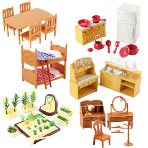 MÓVEIS PARA BONECAS DA FAMÍLIA FOREST ANIMAL DOLLHOUSE 1/12 MINIATURA BRINQUEDOS ACESSÓRIOS DE CAMA KIT BANHO
