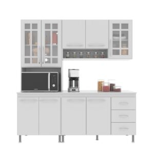 Cozinha Modulada Compacta Fidelitá Viena 3 Peças 190cm 9 Portas 3 Gavetas Com Tampo Branco
