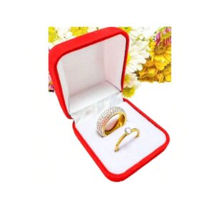 Aliança 8mm Pedras Zircônia Branca Ouro 18k Luxo + Anel Solitário 2mm Ouro 18k Noivado Casal