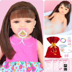 BEBÊ REBORN BONECA PRINCESA REALISTA PODE DAR BANHO CORPO DE SILICONE COM VESTIDINHO