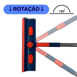 Rodo limpa vidro 2 em 1 articulado e extensivo, Rodo MOP com cabo longo, Esfrega e Seca com microfribra Rodo limpa vidro