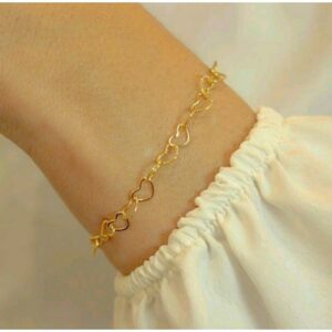 KIT 2 Pulseira Bolinha e Pulseira feminina corações Banhada a Ouro 18K