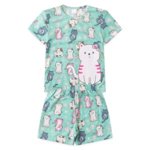 Pijama BRILHA NO ESCURO Infantil Menina Verão Gata – Hey Kids