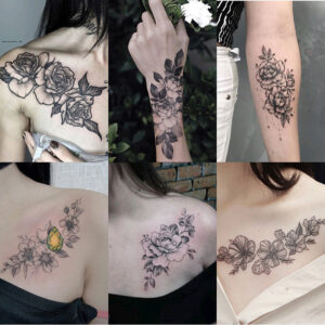 12PCS AUTOCOLANTES DE TATUAGEM DE FLORES TEMPORÁRIA À PROVA D’ÁGUA FALSA