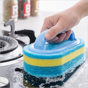 KIT 2 PEÇAS ESCOVA DE LIMPEZA MULTIFUNCIONAL COM ESPONJA PARA COZINHA E BANHEIRO – REMOÇÃO DE MANCHAS EM AZULEJOS/VIDROS