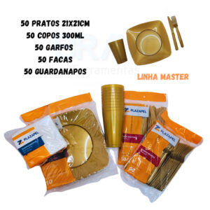 Kit Festa Churrasco Completo Descartável Prato Talheres Copo Guardanapo 50 Unidades Cada