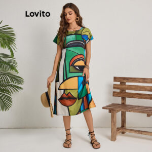 Lovito Vestido geométrico casual para mulheres LBL18242