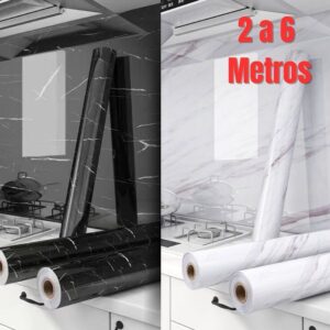 PAPEL DE PAREDE ADESIVO 2/3/4/5/6 METROS PARA COZINHA, ENVELOPAMENTO ADESIVO PRETO OU BRANCO