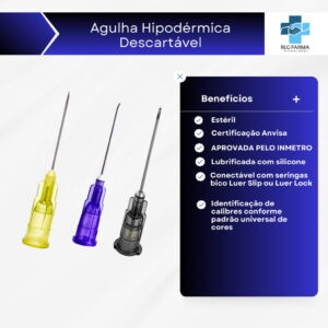 Agulha Hipodérmica Descartável 25X0,70 / 20X0,55 / 13X0,30 mm Caixa C/100 – Medix