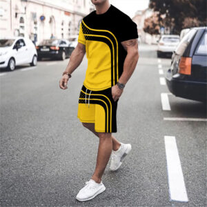 Camiseta De Luxo Masculina Impressa Em 3D Conjunto De 2 Peças , Esportes De Manga Curta Torno Do Pescoço , Estilo casual