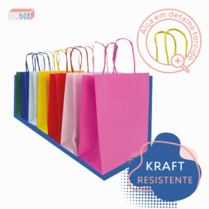 Sacola Presente Papel Kraft Colorido 16x8x13,5cm 10 Unidades