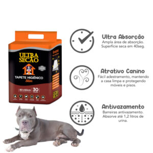 Tapete Higiênico Slim Ultra Secão Carvão Ativado 80 x 60 cm 30 unidades