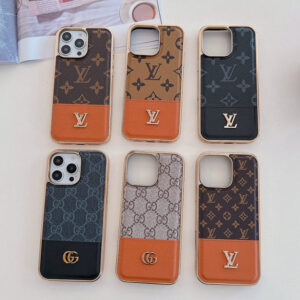 Marca De Luxo Borda Dourada Chapeamento mix-Cores Caso De Couro Para iPhone 16 Pro Max 11 12 13 14 15 16 Plus Anti-Queda