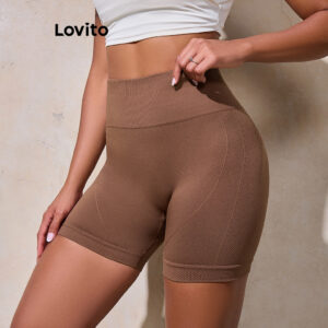Lovito Casual Plain Structure Line Básico Esportes Shorts para Mulheres LBL18921