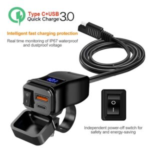 60W PD QC3.0 Motocicleta USB Carregador Rápido 60W Guiador Dupla Tomada Com Interruptor Voltímetro À Prova Dwaterproof Á