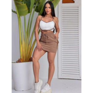 Mini Saia Feminina Moletinho Cargo Com Elástico e Cordão