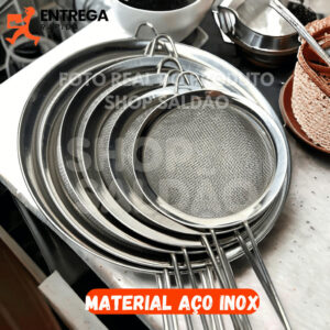 Kit 3 Peneiras em Aço Inox 10cm 12cm e 20cm Ideal para Cozinha e Confeitaria