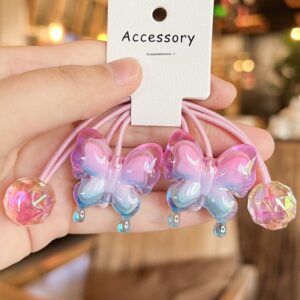 2PCS Novas Lovely Gradient Butterfly Girls Bandas De Cabelo Elásticas Para Crianças Acessórios