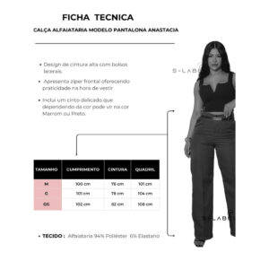 Calça Pantalona Feminina Alfaiataria Anastácia com Bolso
