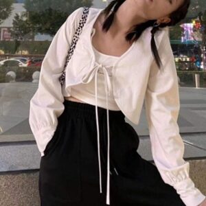 Protetor Solar Casual Feminino Manga Comprida Estilo Coreano Moda Cor Sólida Crop