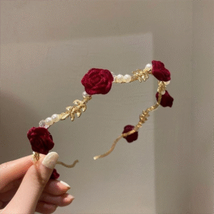 Luz de luxo rosa vermelha pressionado cabelo High-End bandana fada cabeleireiro clipe Artificial pérola flor bandana ade