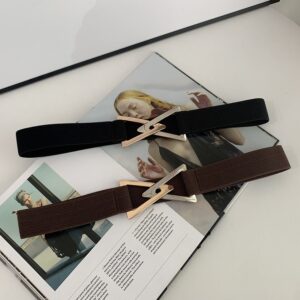 Triângulo Fivela Versão Coreana Cinto Cintura Estreita Look Decorativo Vedação Café Preto All-Match
