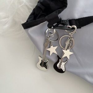 Y2k Pingente De Guitarra Picante Niche Retro Doce Millennium Pentagrama Star Bag Chaveiro