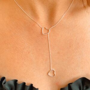 Colar Gravatinha feminino pingente de Coração pendurado folheado a prata 925