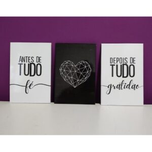 Kit Quadro Decorativo 3 Peças Antes De Tudo Fé Depois De Tudo Gratidão Coração