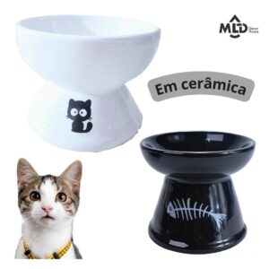 Comedouro para Gatos em Cerâmica Luxo para Gatos Cerâmica Luxo Comedouro Bebedouro Elevado Cerâmica