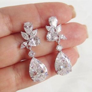Brincos De Zircônia Em Forma De Gota De Flores Jóias De Casamento Jantar De Noiva Clássico Premium