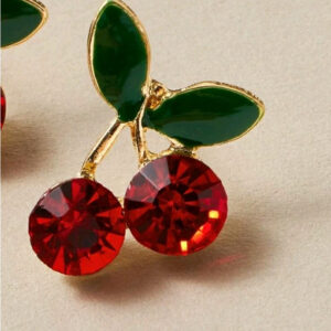 Brincos femininos estilo coreano Cereja banhado a ouro Cristais aesthetic vermelho verdeo romantico