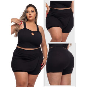 016 – SHORT SAIA PLUS SIZE MODA FEMININA CANELADO SHORTS SIMPLES
