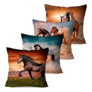 Kit 4 Capas de Almofadas Decorativas Marrom Cavalos