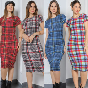 Vestido Xadrez Moda Midi Roupa Manga Curta Feminina Inverno Moderna Mulher Social Casual Sexy Festa Blogueira