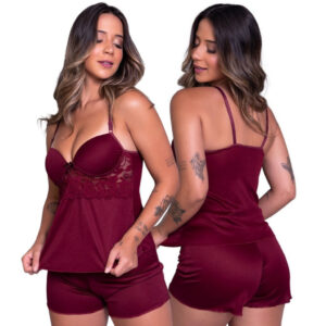 Baby Doll com Bojo Pijama Feminino Conjunto Blusa Short Dormir Noite Moda Lingerie Adulto