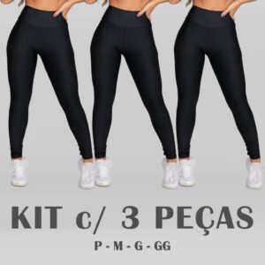 Kit 3 Calça Legging Academia Cintura Alta Suplex Tecido Grosso